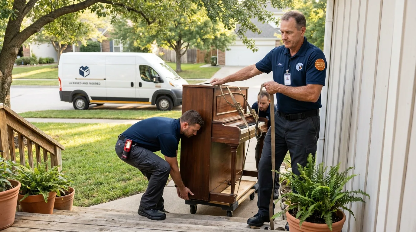 Licensed piano movers securing grand piano in Knoxville, TN