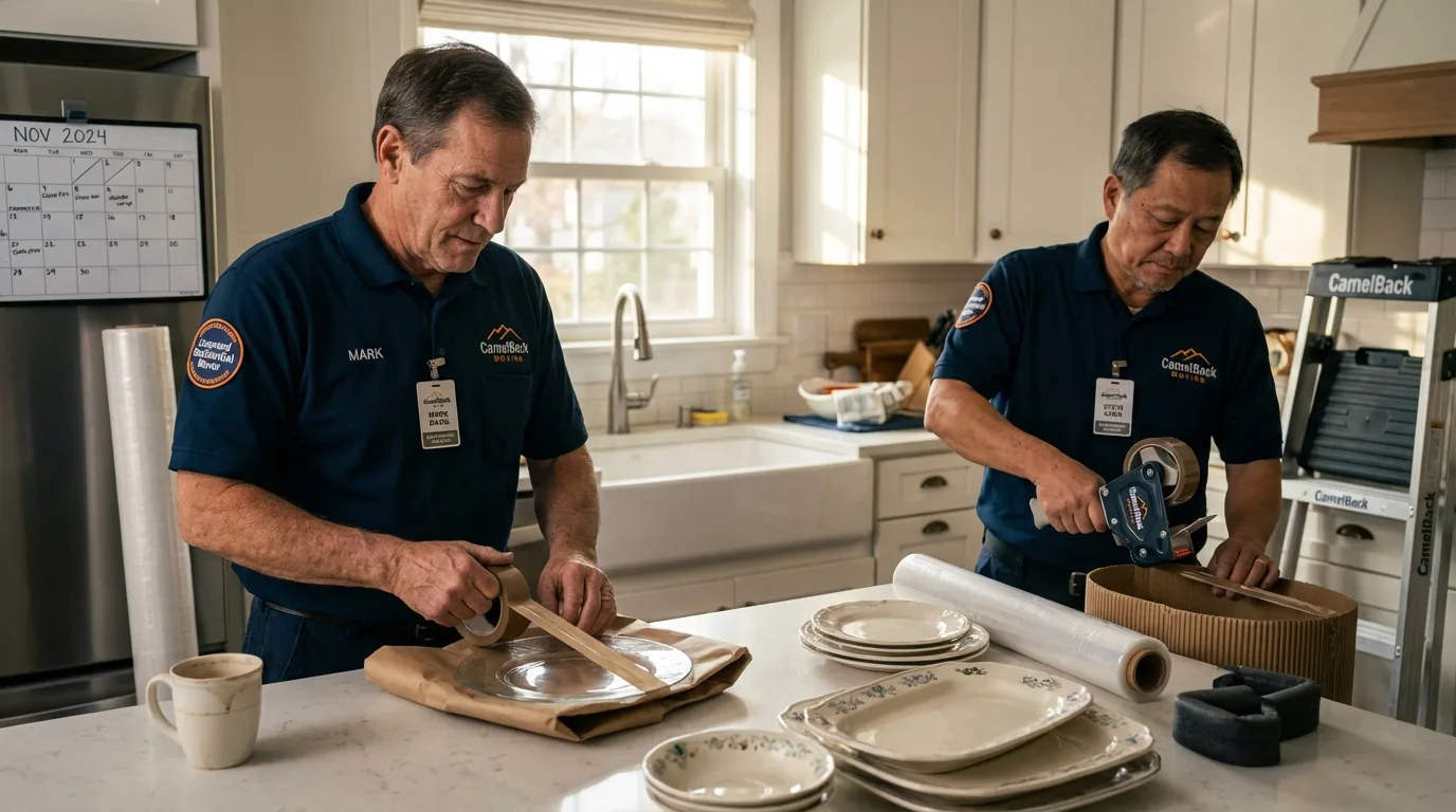 Professional crew packing kitchen dishware in Knoxville, TN
